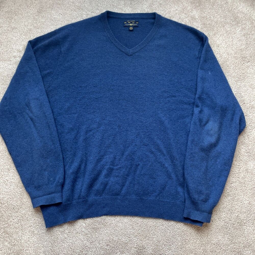Club Room Cashmere Sweater Mens XXL V-neck Blue 2-ply Classic Quiet Luxury